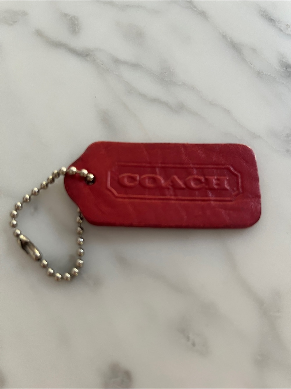 Coach Red Leather Tag Keychain with silver tone Ball Chain - Picture 2 of 2